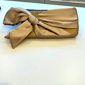 Satin Champagne bow evening clutch